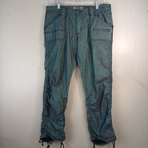 CREST JEANS GREEN SPARKLE ADJUSTABLE CROPPED CINCHED LEGS SIZE 13 NWOT GRUNGE